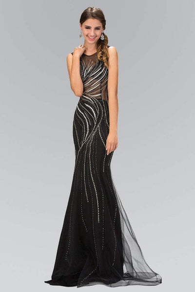 Sophisticated Natural Waistline Jeweled Neck Fitted Sheer Floor Length Mermaid Evening Dress