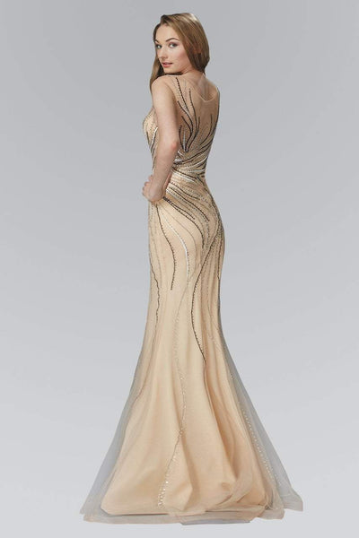 Sophisticated Fitted Sheer Natural Waistline Jeweled Neck Floor Length Mermaid Evening Dress