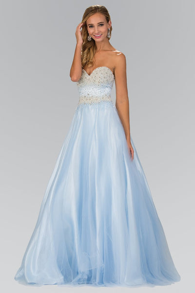 A-line Strapless Natural Waistline Beaded Fitted Sweetheart Floor Length General Print Prom Dress