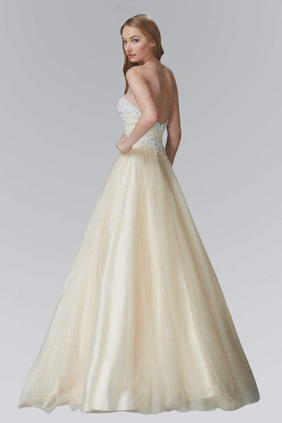 A-line Strapless Beaded Fitted Sweetheart General Print Natural Waistline Floor Length Prom Dress