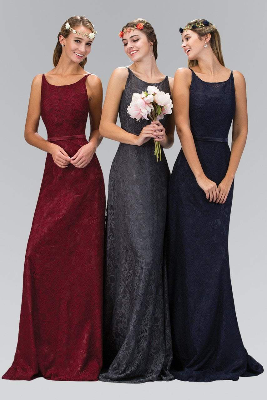 Elizabeth K - GL2170 Lace Embellished Scoop Neck Long Dress
