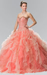 Strapless Tulle Jeweled Corset Natural Waistline Jeweled Neck Sweetheart Ball Gown Quinceanera Dress With Ruffles