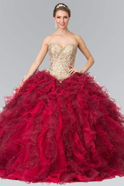 Sophisticated Strapless Applique Beaded Tulle Sweetheart Corset Natural Waistline Ball Gown Prom Dress With Ruffles
