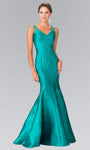 V-neck Floor Length Beaded Illusion Natural Waistline Mermaid Party Dress