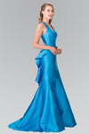 V-neck Fall Mermaid Sleeveless Natural Waistline Floor Length Fitted Racerback Cutout Dress With Ruffles