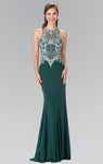 High-Neck Sleeveless Embroidered Beaded Natural Waistline Jersey Sheath Mermaid Sheath Dress