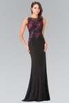 Floor Length Illusion Open-Back Flower(s) Embroidered Jeweled Cutout Beaded Jeweled Neck Sheath Natural Waistline Sheath Dress