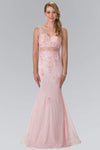 V-neck Empire Waistline Scalloped Trim Lace Mermaid Sheer Embroidered Prom Dress