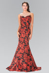 Mermaid Bateau Neck Floral Print Natural Waistline Back Zipper Jacquard Sheer Illusion Floor Length Evening Dress