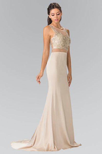 Sophisticated Sheath Sleeveless Jeweled Sheer Illusion Back Zipper Natural Waistline Sheath Dress