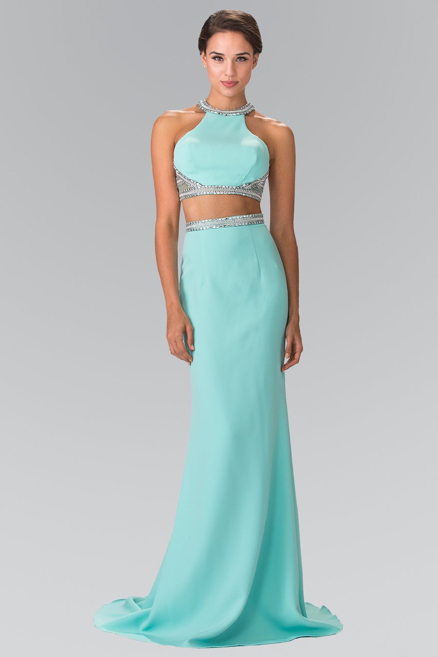 Elizabeth K - GL2256 Beaded Halter Neck Two-Piece Evening Gown
