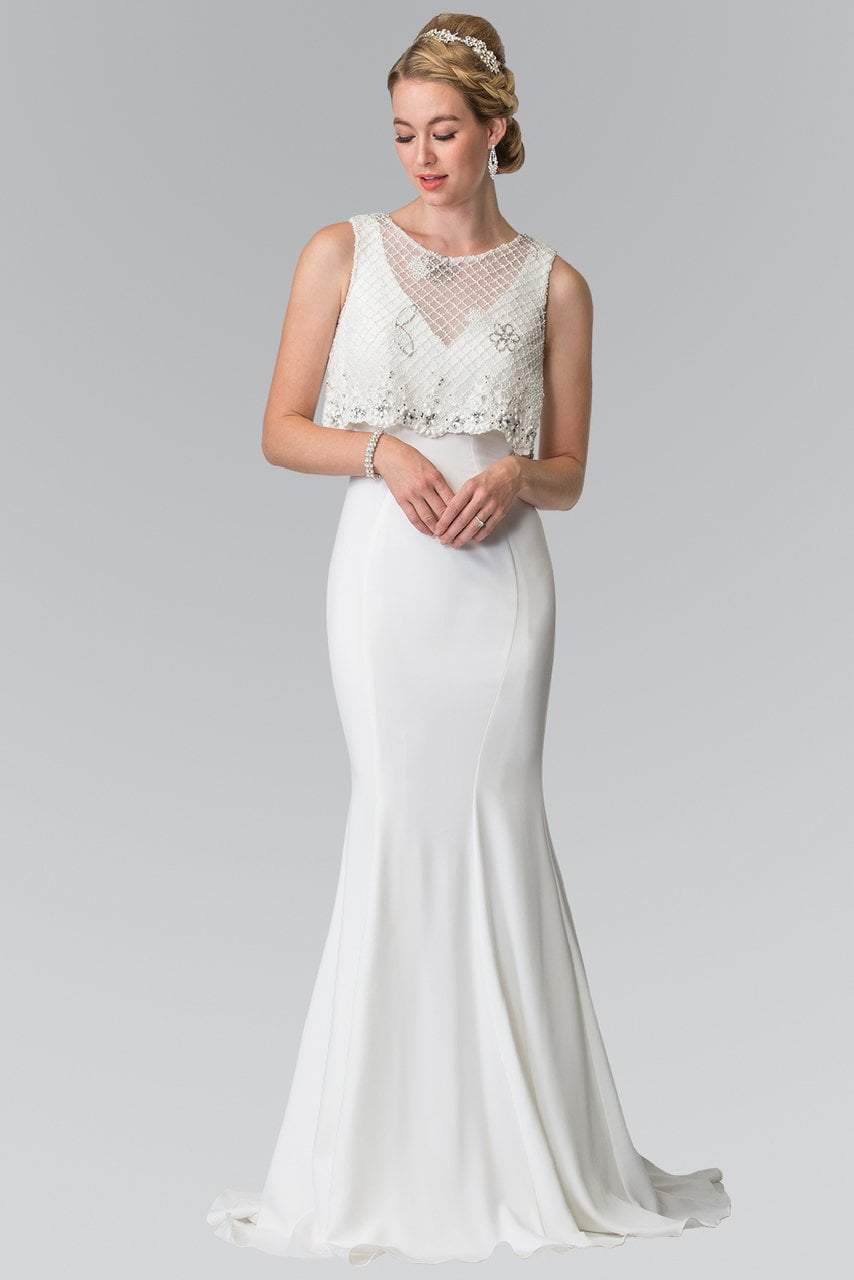 Elizabeth K - GL2257 V-Neck with Detachable Beaded Lace Top Gown
