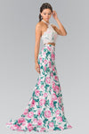 Halter Sleeveless Mermaid Natural Waistline Floral Print Lace Dress