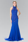 Halter Sheath Open-Back Sequined Sheer Back Zipper Beaded Natural Waistline Tulle Sheath Dress