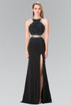 Sleeveless Natural Waistline Halter Sheath Slit Beaded Cutout Open-Back Sequined Sheath Dress