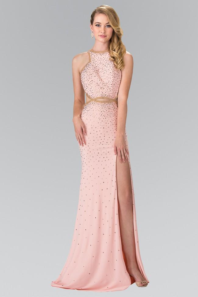 Elizabeth K - GL2265 Sequined Halter Long Dress with Slit
