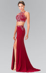 Sophisticated Jersey Halter Mermaid Natural Waistline Beaded Keyhole Slit Dress