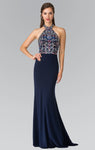 Natural Waistline Beaded Back Zipper Sleeveless Sheath Paisley Print Halter Jersey Sheath Dress