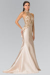 High-Neck Sweetheart Mermaid Natural Waistline Embroidered Illusion Open-Back Sheer Back Zipper Peplum Evening Dress