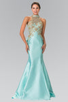 High-Neck Sweetheart Natural Waistline Mermaid Illusion Back Zipper Sheer Peplum Embroidered Open-Back Evening Dress