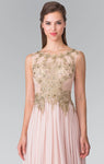 A-line Floral Print Floor Length Scoop Neck Back Zipper Sheer Back Natural Waistline Dress