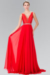 A-line V-neck Chiffon Sleeveless Natural Waistline Belted Beaded Illusion Evening Dress/Party Dress
