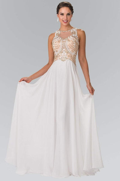 A-line Chiffon Sleeveless Natural Waistline Beaded Mesh Sheer Back Open-Back Jeweled Neck High-Neck Evening Dress