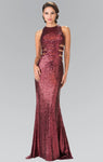 Sheath Sleeveless Natural Waistline Glittering Cutout Sequined Goddess Jeweled Neck Sheath Dress