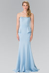 Modest Strapless Sweetheart Peplum Open-Back Beaded Mermaid Jersey Dress by Elizabeth K