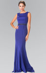 Sleeveless Natural Waistline Sheath Jeweled Neck Back Zipper Beaded Jeweled Open-Back Sheath Dress