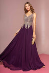 A-line V-neck Floor Length Embroidered Sheer Pleated Open-Back Flower(s) Applique Natural Waistline Dress