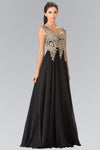 A-line V-neck Floor Length Pleated Applique Sheer Open-Back Flower(s) Embroidered Natural Waistline Dress