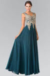 A-line V-neck Floor Length Embroidered Open-Back Applique Flower(s) Pleated Sheer Natural Waistline Dress