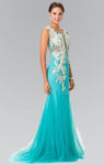 Mermaid Beaded Applique Sheer Fitted Dress by Elizabeth K