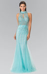 Mermaid Halter Sheer Back Zipper Keyhole Sequined Beaded Sleeveless Natural Waistline Floor Length Dress