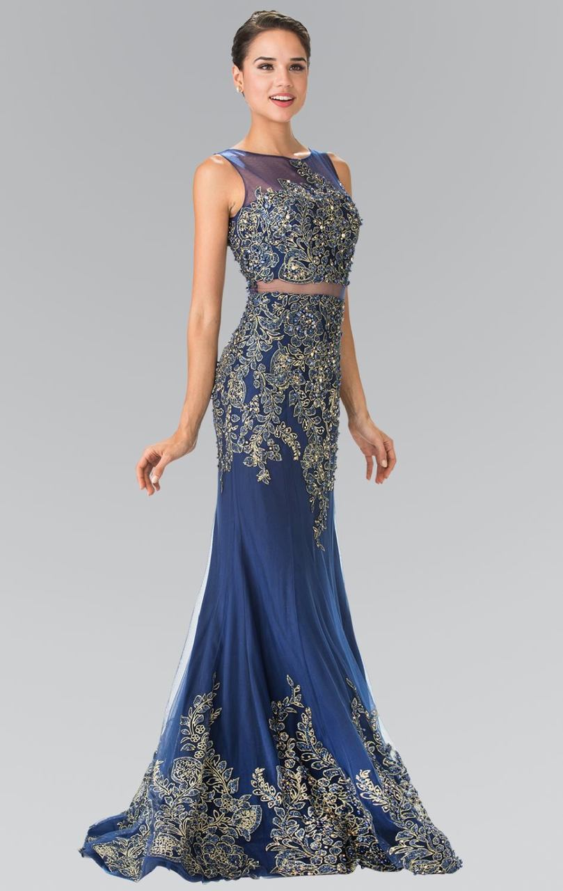 Elizabeth K - GL2338 Embellished Illusion Bateau Jersey Trumpet Dress
