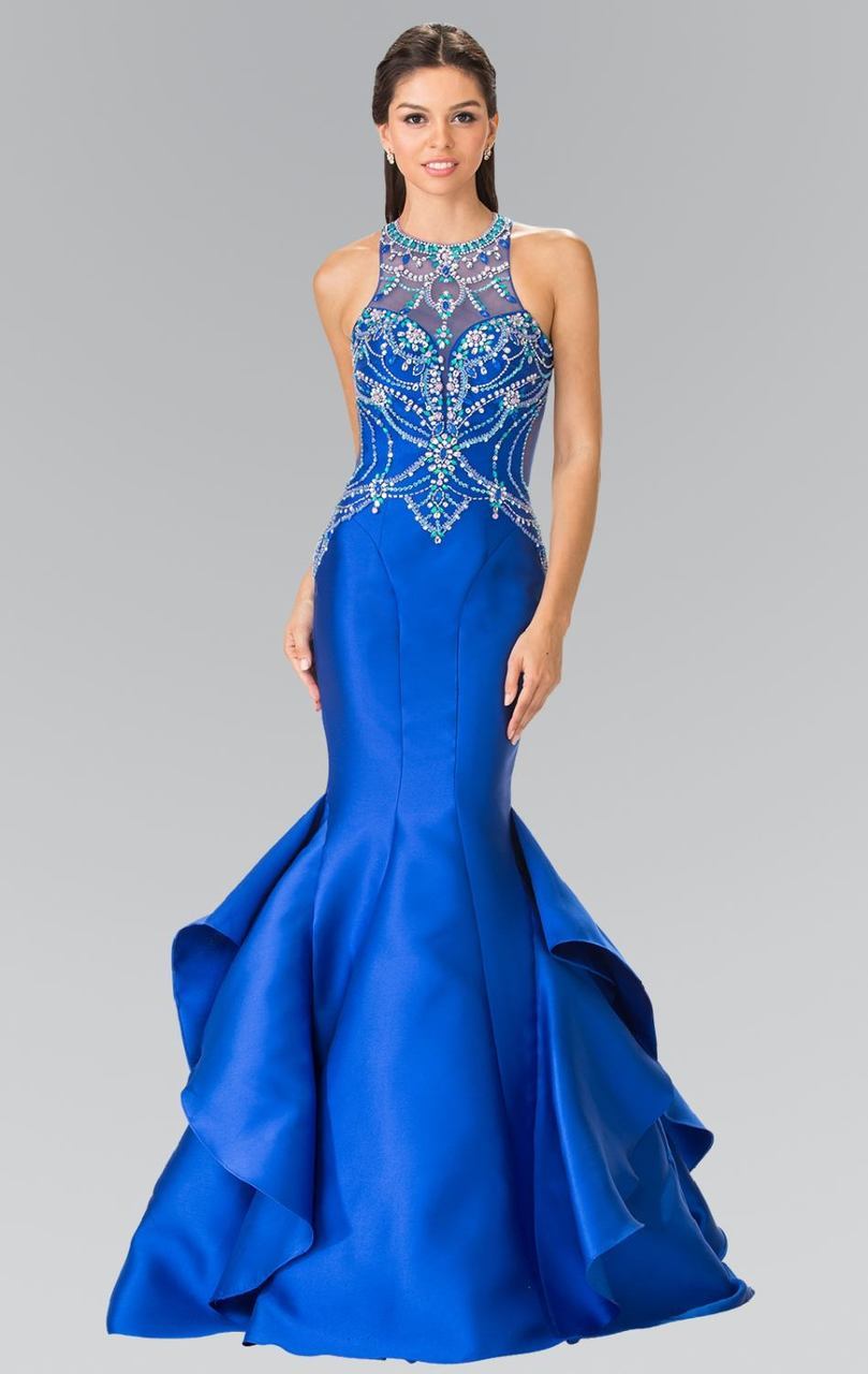 Elizabeth K - GL2357 Beaded Halter Ruffled Mermaid Gown
