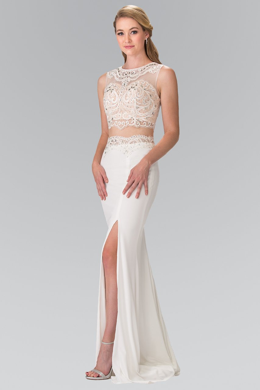 Elizabeth K - GL2373 Two-Piece Beaded Lace Top Evening Gown
