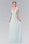 A-line V-neck Natural Waistline Floor Length Ruched Back Zipper Fall Chiffon Spaghetti Strap Sweetheart Dress