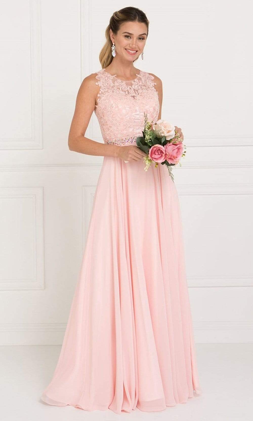 Elizabeth K - GL2417 Illusion Jewel Embellished Lace A-Line Gown
