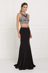 Sexy Sophisticated V-neck Mermaid Sleeveless Halter Mesh Cutout Fitted Back Zipper Sheer Jeweled Beaded Embroidered Jersey Natural Waistline Floor Length Evening Dress with a Brush/Sweep Train