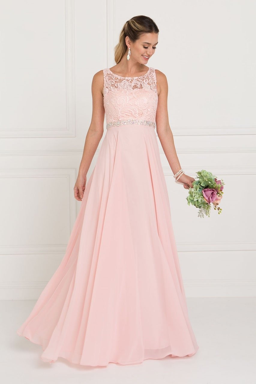 Elizabeth K - GL2420 Jeweled Waist Lace A-Line Gown
