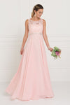 A-line Fitted Pleated Sheer Jeweled V Back Floral Print Sleeveless Scoop Neck Natural Waistline Evening Dress