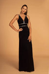 V-neck Sheath Fitted Back Zipper Open-Back Sleeveless Floor Length Empire Waistline Plunging Neck Sheath Dress/Party Dress