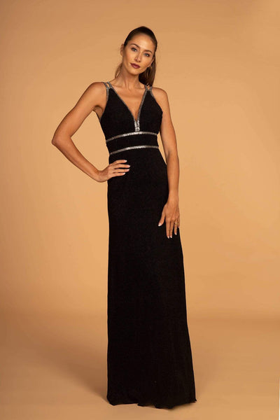 V-neck Floor Length Sleeveless Plunging Neck Empire Waistline Sheath Open-Back Back Zipper Fitted Sheath Dress/Party Dress