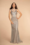 Tall Sophisticated V-neck Metallic Mermaid Halter Plunging Neck Sleeveless Natural Waistline Sheer Illusion Glittering Beaded Back Zipper Jeweled Dress with a Brush/Sweep Train