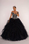 Basque Waistline Lace-Up Beaded Jeweled Gathered Floor Length Off the Shoulder Dress with a Brush/Sweep Train With Rhinestones and Ruffles