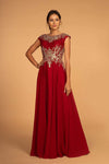 A-line Bateau Neck Embroidered Back Zipper Fitted Cap Sleeves Natural Waistline Floor Length Evening Dress