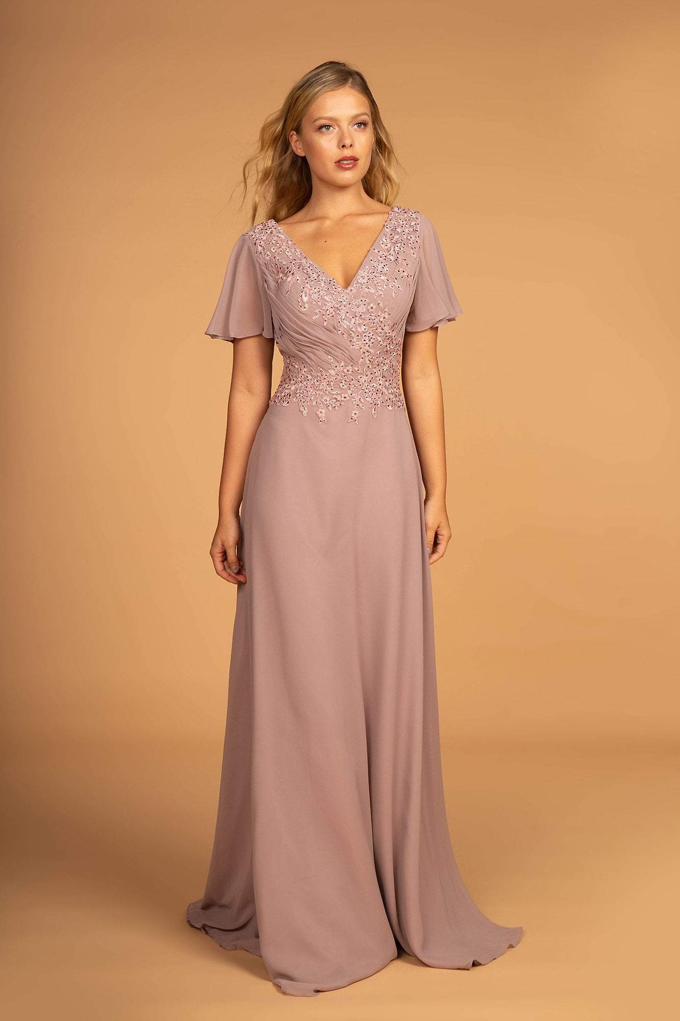 Elizabeth K - GL2520 Embroidered V-Neck A-Line Evening Gown
