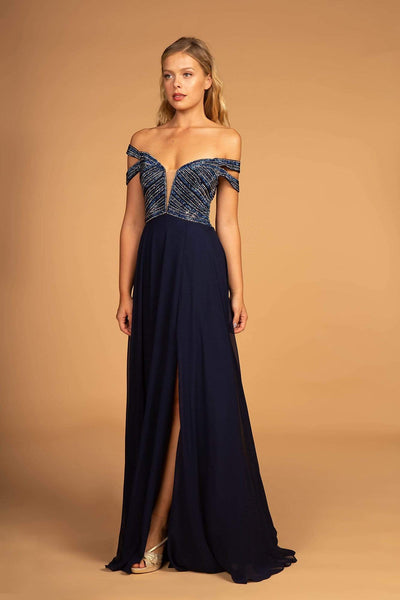 A-line Basque Waistline Striped Print Draped Back Zipper Open-Back Beaded Jeweled Gathered Illusion Bandeau Neck Plunging Neck Chiffon Flutter Sleeves Off the Shoulder Dress with a Brush/Sweep Train